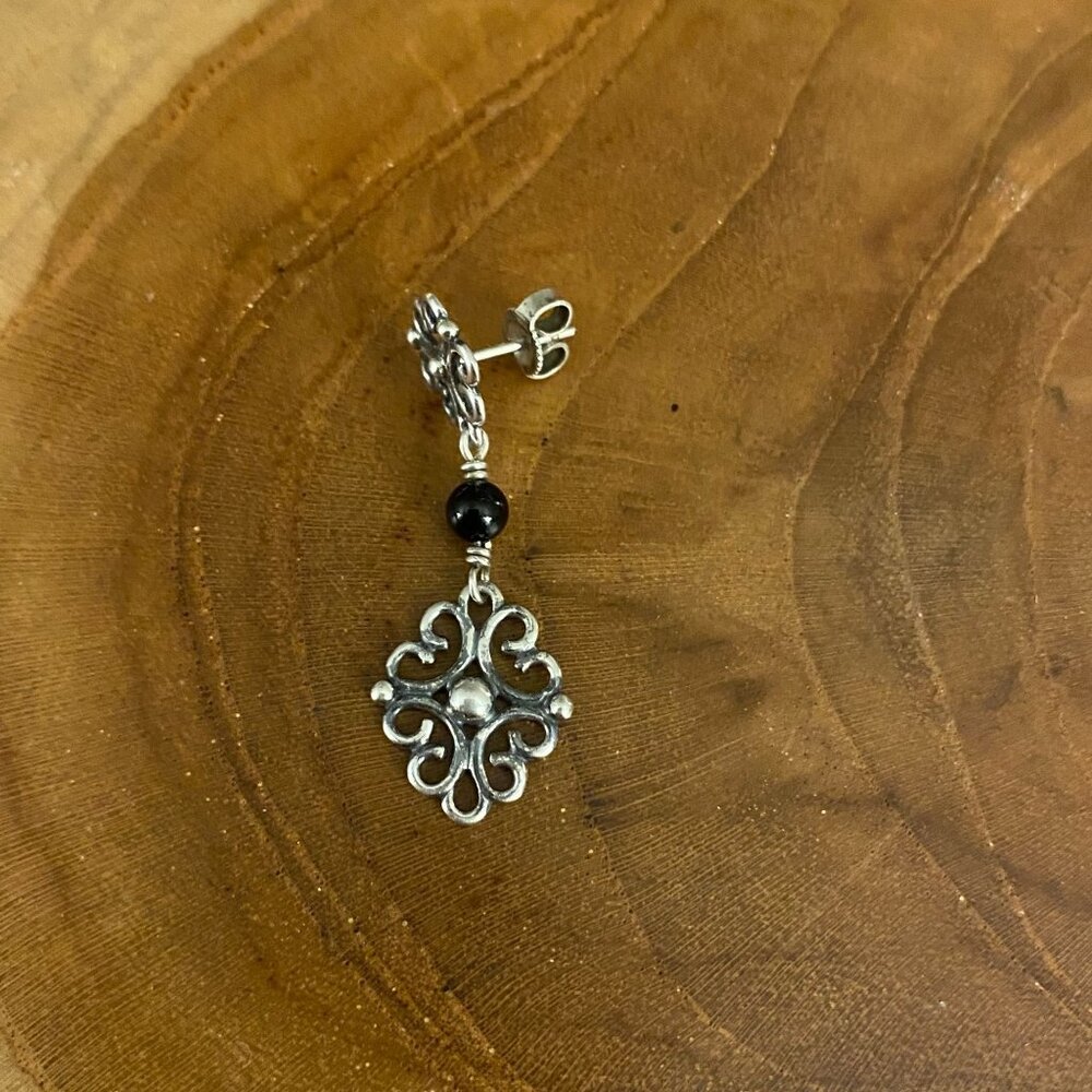 SINGLE Retired Sorrento Onyx Filigree Drop Earring, Sterling Silver